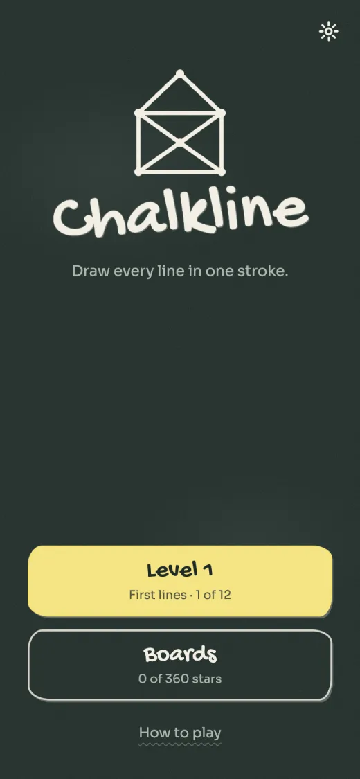 Chalkline title screen, a chalk house drawn in one line