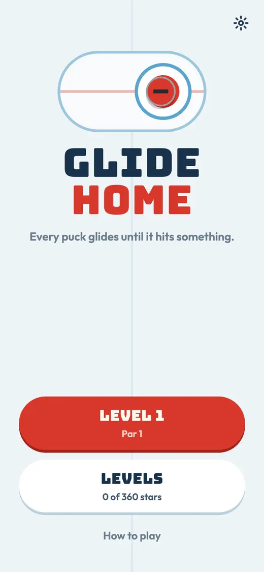 Glide Home title screen, a curling stone gliding into the house