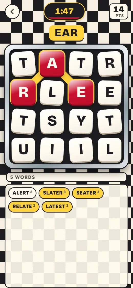 Rattle in the Checkerboard look, white dice on black in a chrome tray over a black and white tiled floor