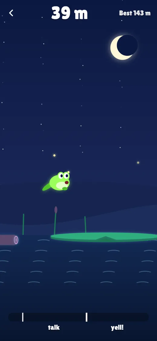 Yell Hop in the Night look, a glowing frog hopping under a crescent moon