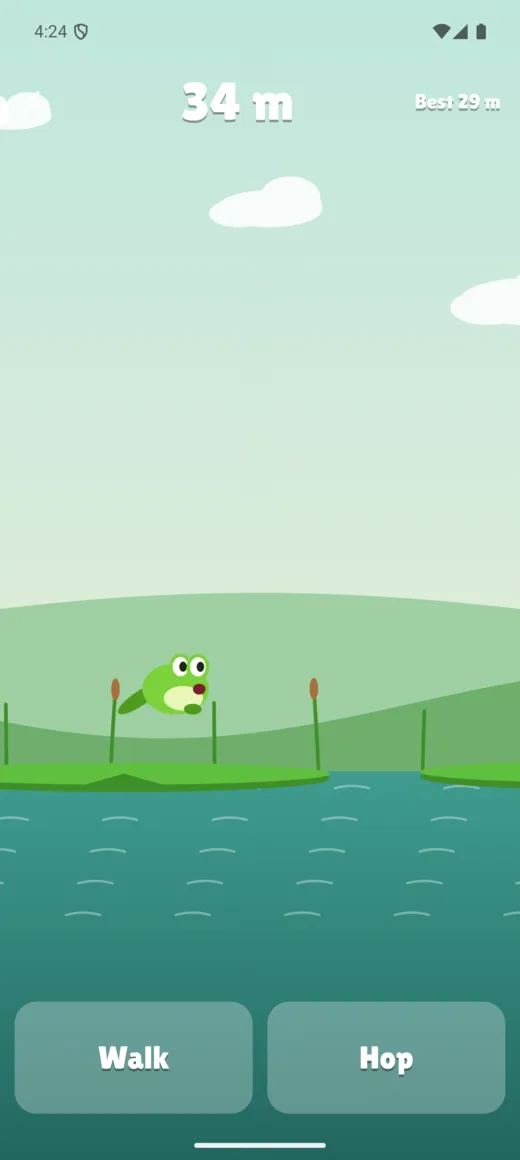 Yell Hop in touch mode, with Walk and Hop buttons